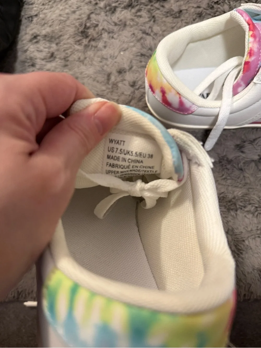 JustFab White Sneakers with Rainbow Tie-Dye Accents 7.5